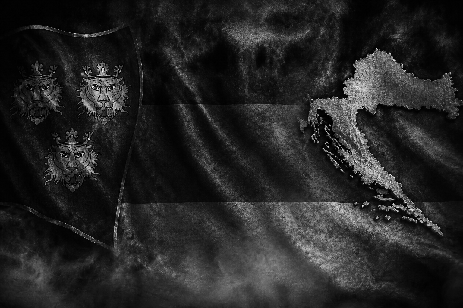 Kroatien — drei gekrönte Löwen und Landkarte